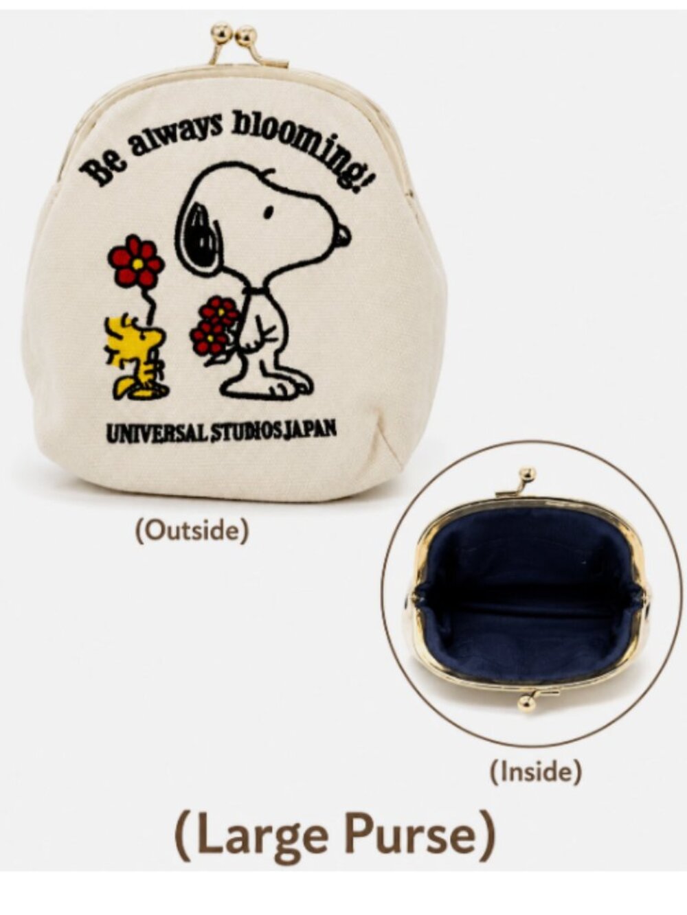 Universal Studios Japan Snoopy Canvas Coin Purse Makeup Pouch Snap Wallet Case